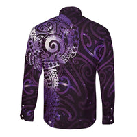 Matariki New Zealand Maori Koru Art Tattoo Long Sleeve Button Shirt New Year Galaxy Purple Sky Style
