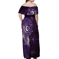 Matariki New Zealand Maori Koru Art Tattoo Off Shoulder Maxi Dress New Year Galaxy Purple Sky Style