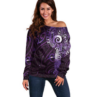 Matariki New Zealand Maori Koru Art Tattoo Off Shoulder Sweater New Year Galaxy Purple Sky Style