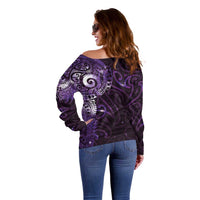 Matariki New Zealand Maori Koru Art Tattoo Off Shoulder Sweater New Year Galaxy Purple Sky Style