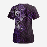 Matariki New Zealand Maori Koru Art Tattoo Scrub Top New Year Galaxy Purple Sky Style - Polynesian Pride