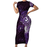 Matariki New Zealand Maori Koru Art Tattoo Short Sleeve Bodycon Dress New Year Galaxy Purple Sky Style