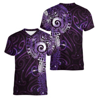 Matariki New Zealand Maori Koru Art Tattoo Women V-Neck T-Shirt New Year Galaxy Purple Sky Style