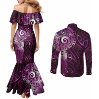 Matariki New Zealand Maori Koru Art Tattoo Couples Matching Mermaid Dress and Long Sleeve Button Shirt New Year Galaxy Pink Sky Style