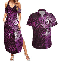 Matariki New Zealand Maori Koru Art Tattoo Couples Matching Summer Maxi Dress and Hawaiian Shirt New Year Galaxy Pink Sky Style