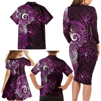 Matariki New Zealand Maori Koru Art Tattoo Family Matching Long Sleeve Bodycon Dress and Hawaiian Shirt New Year Galaxy Pink Sky Style