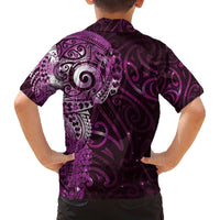 Matariki New Zealand Maori Koru Art Tattoo Family Matching Off The Shoulder Long Sleeve Dress and Hawaiian Shirt New Year Galaxy Pink Sky Style