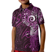 Matariki New Zealand Maori Koru Art Tattoo Kid Polo Shirt New Year Galaxy Pink Sky Style