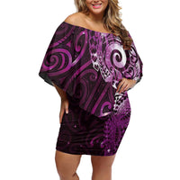 Matariki New Zealand Maori Koru Art Tattoo Off Shoulder Short Dress New Year Galaxy Pink Sky Style