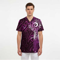 Matariki New Zealand Maori Koru Art Tattoo Scrub Top New Year Galaxy Pink Sky Style - Polynesian Pride
