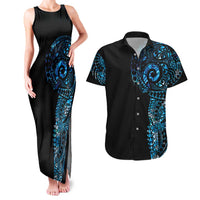 New Zealand Maori Koru Art Traditional Tattoo Couples Matching Tank Maxi Dress and Hawaiian Shirt Paua Shell LT03 Black - Polynesian Pride