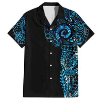 New Zealand Maori Koru Art Traditional Tattoo Family Matching Off Shoulder Short Dress and Hawaiian Shirt Paua Shell LT03 Dad's Shirt - Short Sleeve Black - Polynesian Pride
