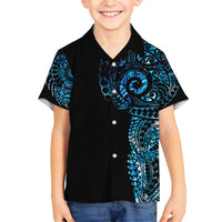 New Zealand Maori Koru Art Traditional Tattoo Family Matching Summer Maxi Dress and Hawaiian Shirt Paua Shell LT03 Son's Shirt Black - Polynesian Pride