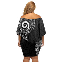 New Zealand Maori Koru Art Traditional Tattoo Family Matching Off Shoulder Short Dress and Hawaiian Shirt Simple Style