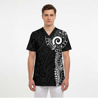 New Zealand Maori Koru Art Traditional Tattoo Scrub Top Simple Style - Polynesian Pride