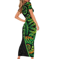 New Zealand Koru Plants and Pohutukawa Family Matching Short Sleeve Bodycon Dress and Hawaiian Shirt Maori Tattoo Pattern