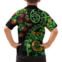 New Zealand Koru Plants and Pohutukawa Family Matching Summer Maxi Dress and Hawaiian Shirt Maori Tattoo Pattern