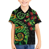 New Zealand Koru Plants and Pohutukawa Family Matching Tank Maxi Dress and Hawaiian Shirt Maori Tattoo Pattern