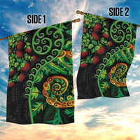 New Zealand Koru Plants and Pohutukawa Garden Flag Maori Tattoo Pattern