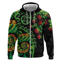 New Zealand Koru Plants and Pohutukawa Hoodie Maori Tattoo Pattern