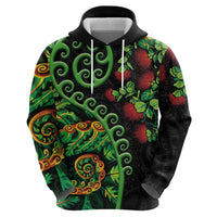 New Zealand Koru Plants and Pohutukawa Hoodie Maori Tattoo Pattern