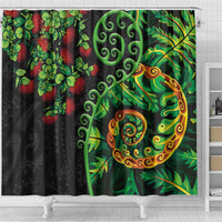 New Zealand Koru Plants and Pohutukawa Shower Curtain Maori Tattoo Pattern