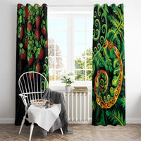 New Zealand Koru Plants and Pohutukawa Window Curtain Maori Tattoo Pattern