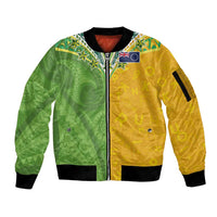 Cook Islands Language Week Sleeve Zip Bomber Jacket Tatau Pattern and Rarotongan Alphabet - Polynesian Pride