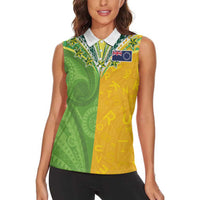 Cook Islands Language Week Women Sleeveless Polo Shirt Tatau Pattern and Rarotongan Alphabet - Polynesian Pride