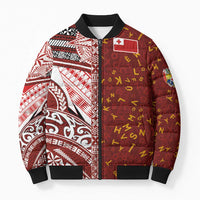 Tonga Language Week Bomber Puffer Jacket Ngatu Pattern and Tongan Alphabet - Polynesian Pride