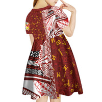 Tonga Language Week Kid Short Sleeve Dress Ngatu Pattern and Tongan Alphabet - Polynesian Pride