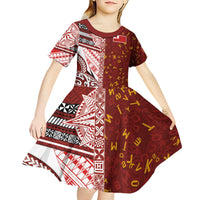Tonga Language Week Kid Short Sleeve Dress Ngatu Pattern and Tongan Alphabet - Polynesian Pride