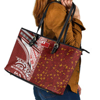 Tonga Language Week Leather Tote Bag Ngatu Pattern and Tongan Alphabet - Polynesian Pride