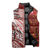 Tonga Language Week Sleeveless Puffer Jacket Ngatu Pattern and Tongan Alphabet - Polynesian Pride
