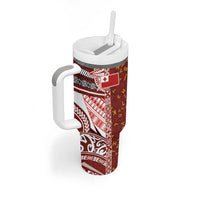 Tonga Language Week Tumbler With Handle Ngatu Pattern and Tongan Alphabet - Polynesian Pride