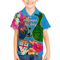 Personalised Malampa Fiji Day Family Matching Tank Maxi Dress and Hawaiian Shirt Tropical Plants Mix Polynesian and Tapa Pattern LT03 Son's Shirt Blue - Polynesian Pride