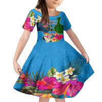 Personalised Malampa Fiji Day Kid Short Sleeve Dress Tropical Plants Mix Polynesian and Tapa Pattern LT03 KID Blue - Polynesian Pride