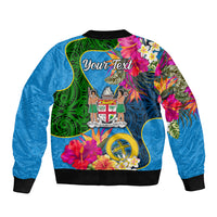Personalised Malampa Fiji Day Sleeve Zip Bomber Jacket Tropical Plants Mix Polynesian and Tapa Pattern LT03 - Polynesian Pride