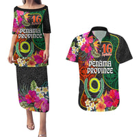 Penama Day Couples Matching Puletasi Dress and Hawaiian Shirt Proud To Be A Ni-Van Beauty Pacific Flower LT03 Black - Polynesian Pride