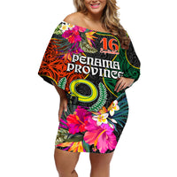 Penama Day Off Shoulder Short Dress Proud To Be A Ni-Van Beauty Pacific Flower LT03 Women Black - Polynesian Pride