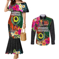 Personalised Penama Day Couples Matching Mermaid Dress and Long Sleeve Button Shirts Proud To Be A Ni-Van Beauty Pacific Flower LT03 Black - Polynesian Pride