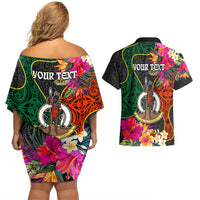 Personalised Penama Day Couples Matching Off Shoulder Short Dress and Hawaiian Shirt Proud To Be A Ni-Van Beauty Pacific Flower LT03 - Polynesian Pride
