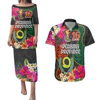 Personalised Penama Day Couples Matching Puletasi Dress and Hawaiian Shirt Proud To Be A Ni-Van Beauty Pacific Flower LT03 Black - Polynesian Pride