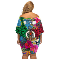 Sanma Day Off Shoulder Short Dress Proud To Be A Ni-Van Beauty Pacific Flower LT03 - Polynesian Pride