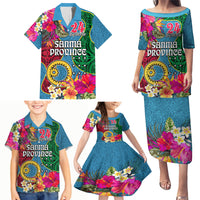 Personalised Sanma Day Family Matching Puletasi Dress and Hawaiian Shirt Proud To Be A Ni-Van Beauty Pacific Flower LT03 Blue - Polynesian Pride
