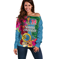 Personalised Sanma Day Off Shoulder Sweater Proud To Be A Ni-Van Beauty Pacific Flower LT03 Women Blue - Polynesian Pride