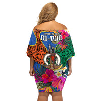 Tafea Day Off Shoulder Short Dress Proud To Be A Ni-Van Beauty Pacific Flower LT03 - Polynesian Pride
