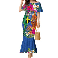 Personalised Tafea Day Mermaid Dress Proud To Be A Ni-Van Beauty Pacific Flower LT03 Women Blue - Polynesian Pride