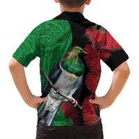 New Zealand Kereru And Pohutukawa Family Matching Off Shoulder Maxi Dress and Hawaiian Shirt Maori Tribal Tattoo LT03 - Polynesian Pride