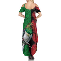 New Zealand Kereru And Pohutukawa Family Matching Summer Maxi Dress and Hawaiian Shirt Maori Tribal Tattoo